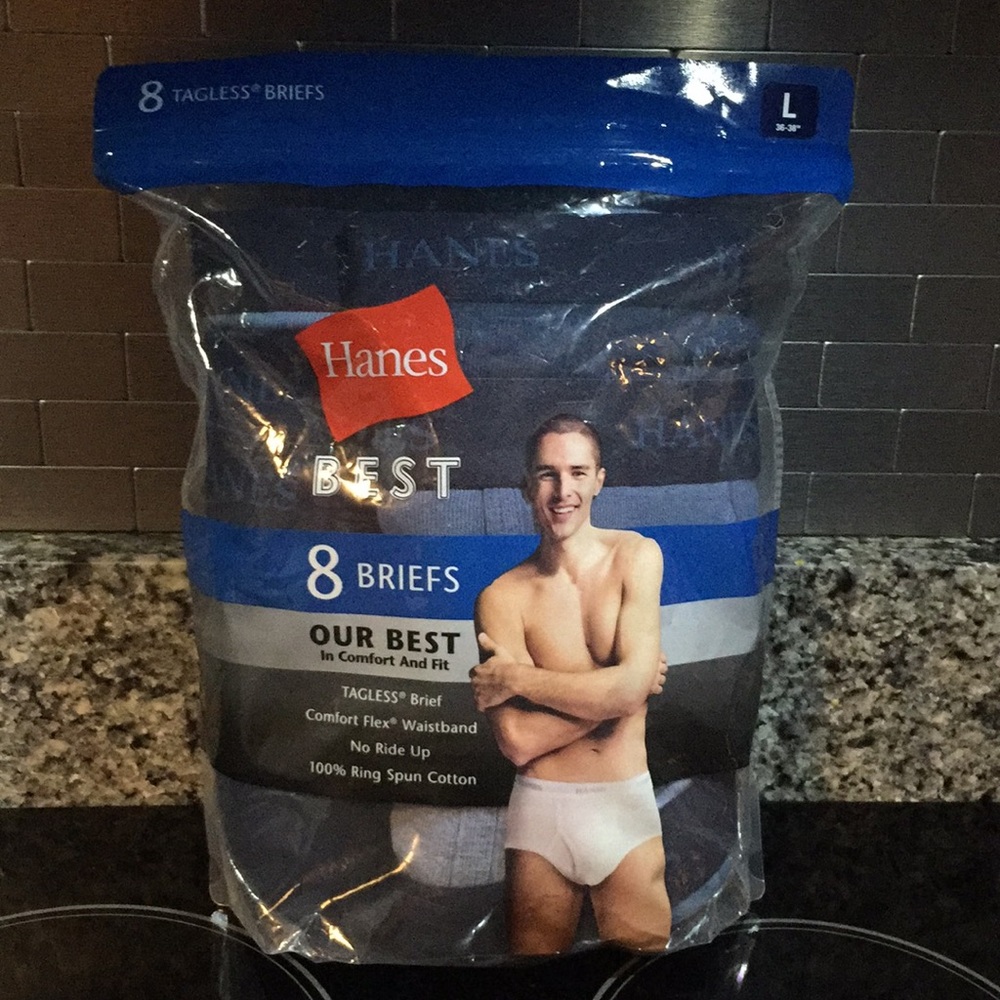 NWT Men’s Hanes 8 Tagless Briefs Size L 100% New